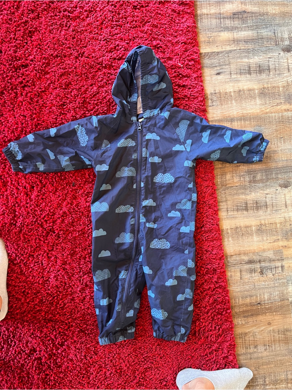Baby Boden Navy Blue Cloud-Print Kids Rain Onesie Rain Suit